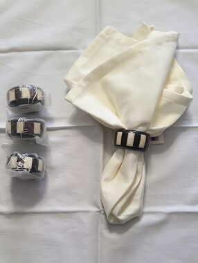 Tonni &Country Linen  Black and Cream Striped Napkin Rings, Set of Four